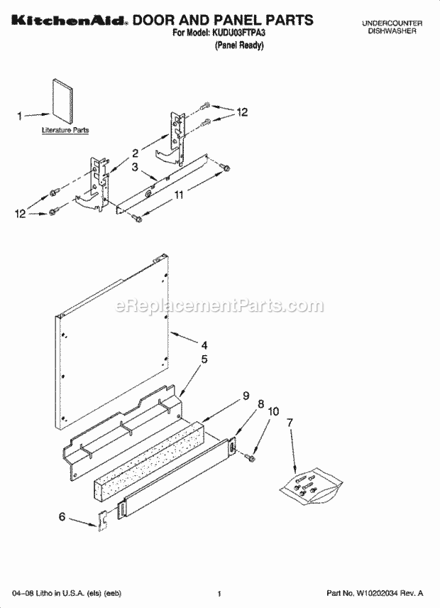 KitchenAid KUDU03FTPA3 Dishwasher Door and Panel Parts Diagram