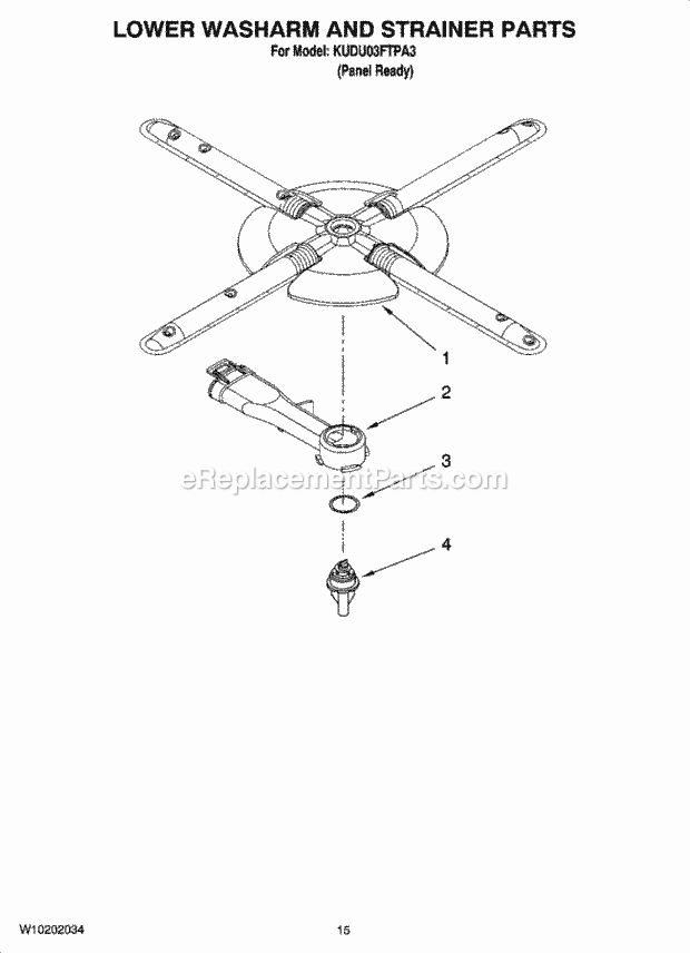 KitchenAid KUDU03FTPA3 Dishwasher Lower Washarm and Strainer Parts, Optional Parts (Not Included) Diagram