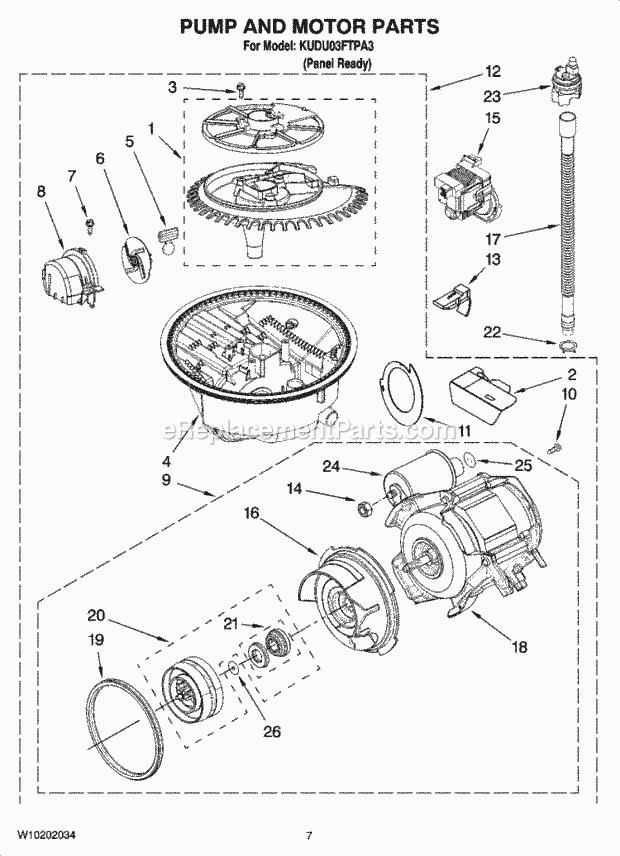 KitchenAid KUDU03FTPA3 Dishwasher Pump and Motor Parts Diagram