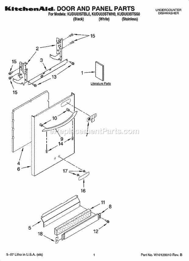 KitchenAid KUDU03STSS0 Dishwasher Door and Panel Parts Diagram