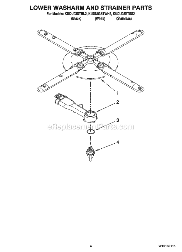 KitchenAid KUDU03STSS2 Dishwasher Lower Washarm and Strainer Parts Diagram