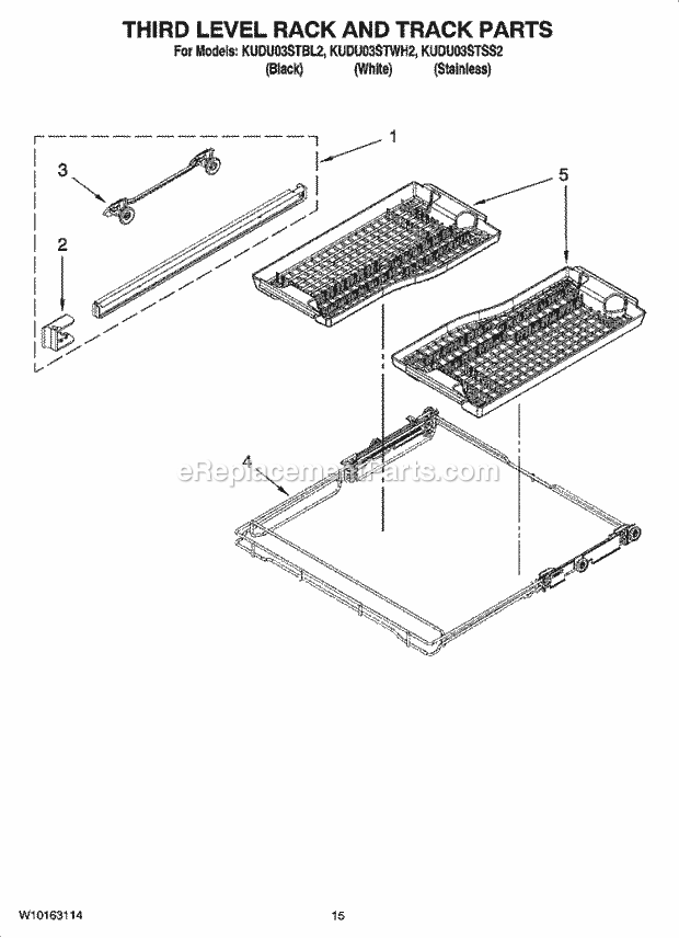KitchenAid KUDU03STSS2 Dishwasher Third Level Rack and Track Parts, Optional Parts (Not Included) Diagram