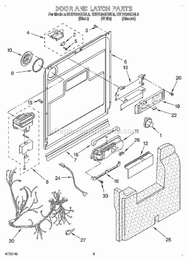 KitchenAid KUDV24SEAL3 Dishwasher Door and Latch Diagram