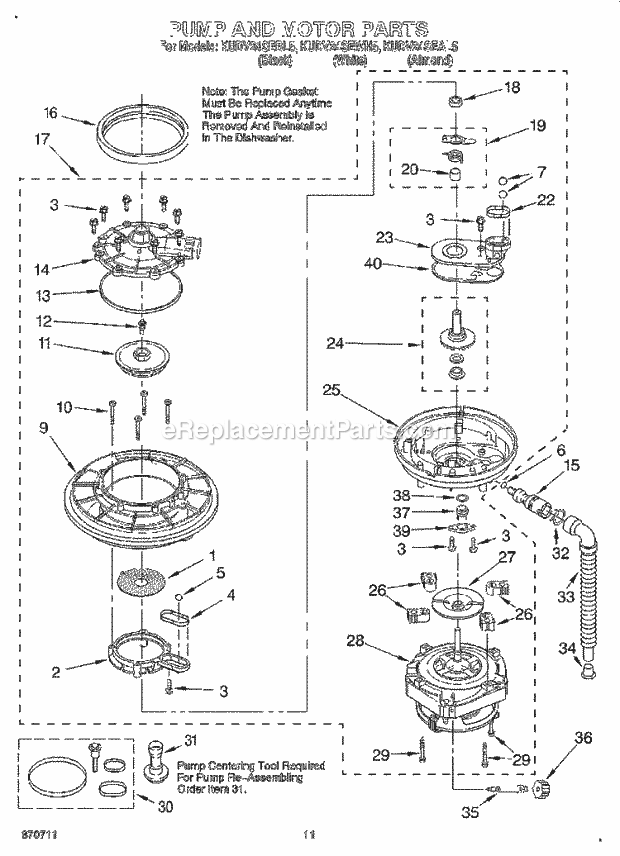 KitchenAid KUDV24SEBL5 Dishwasher Pump and Motor Diagram