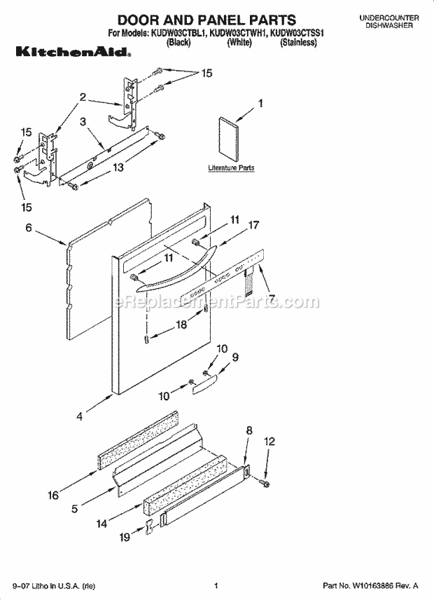 KitchenAid KUDW03CTBL1 Dishwasher Door and Panel Parts Diagram