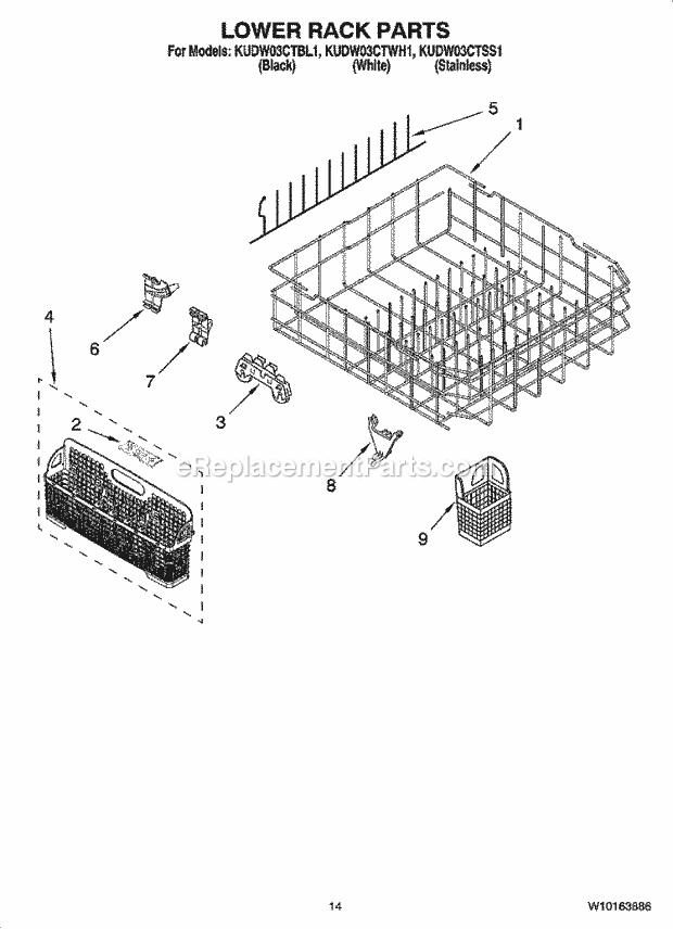 KitchenAid KUDW03CTBL1 Dishwasher Lower Rack Parts, Optional Parts (Not Included) Diagram