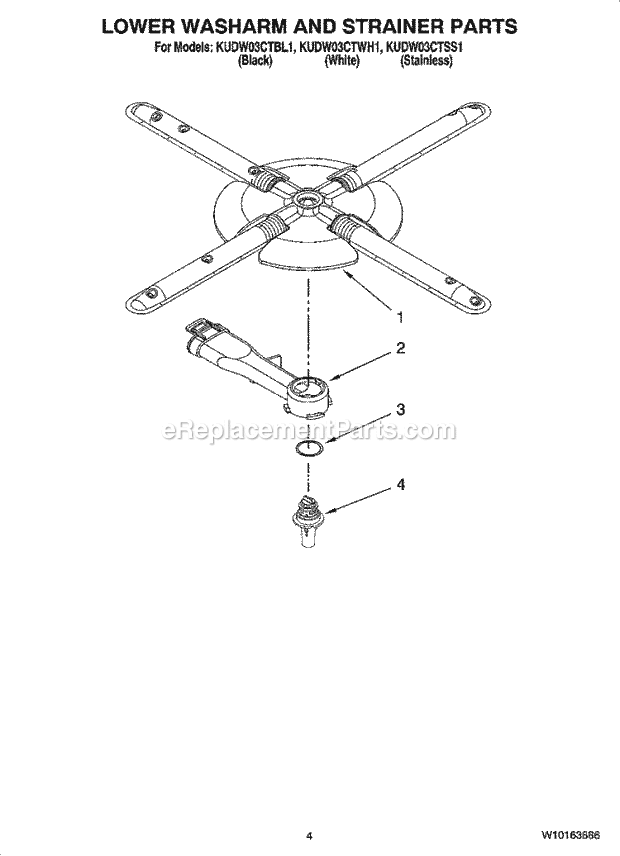 KitchenAid KUDW03CTBL1 Dishwasher Lower Washarm and Strainer Parts Diagram