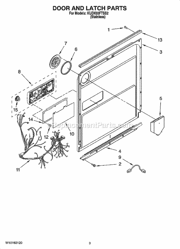 KitchenAid KUDX03FTSS2 Dishwasher Door and Latch Parts Diagram