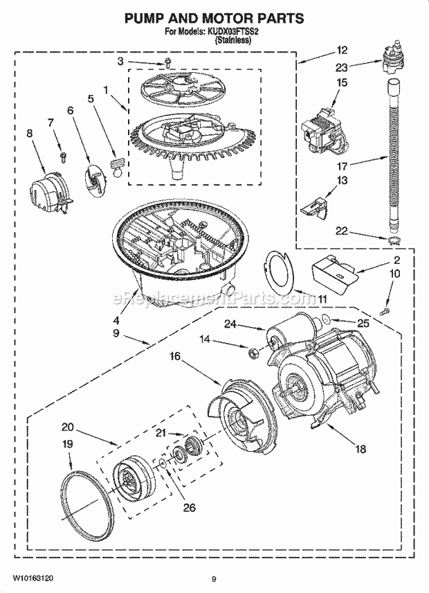 KitchenAid KUDX03FTSS2 Dishwasher Pump and Motor Parts Diagram