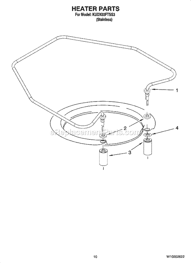 KitchenAid KUDX03FTSS3 Dishwasher Heater Parts Diagram