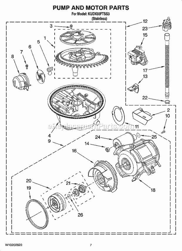 KitchenAid KUDX03FTSS3 Dishwasher Pump and Motor Parts Diagram