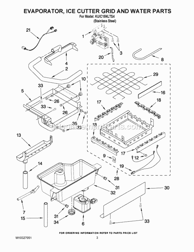 KitchenAid KUIC15NLTS4 Ice Maker Evaporator, Ice Cutter Grid and Water Parts Diagram