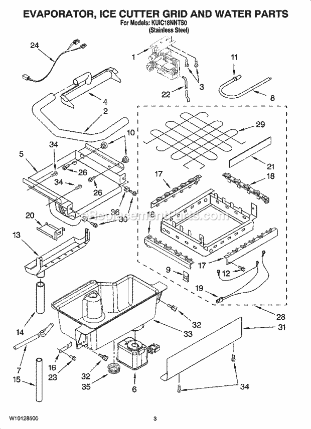 KitchenAid KUIC18NNTS0 Ice Maker Evaporator, Ice Cutter Grid and Water Parts Diagram