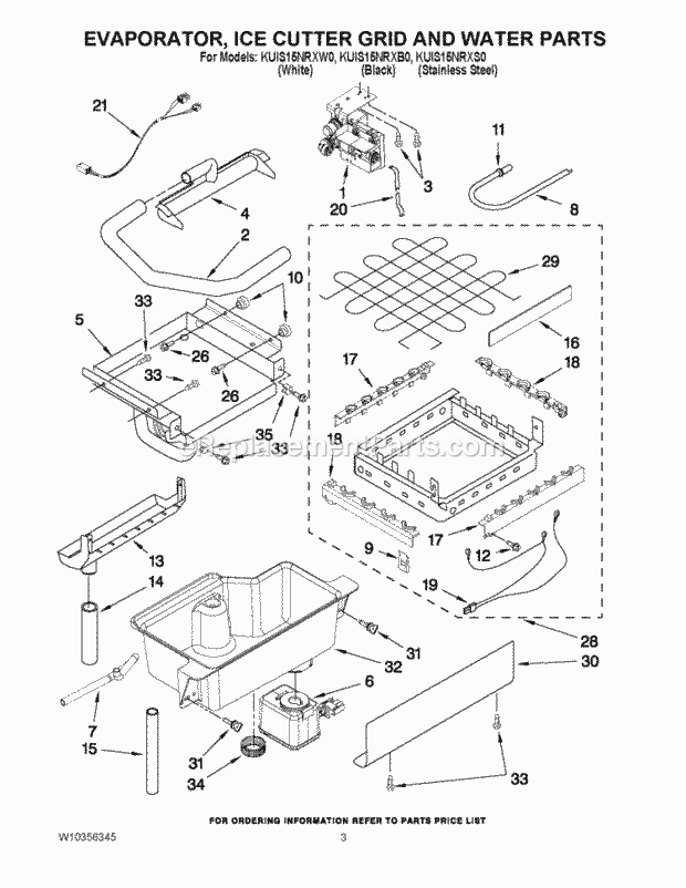 KitchenAid KUIS15NRXB0 Ice Maker Evaporator, Ice Cutter Grid and Water Parts Diagram