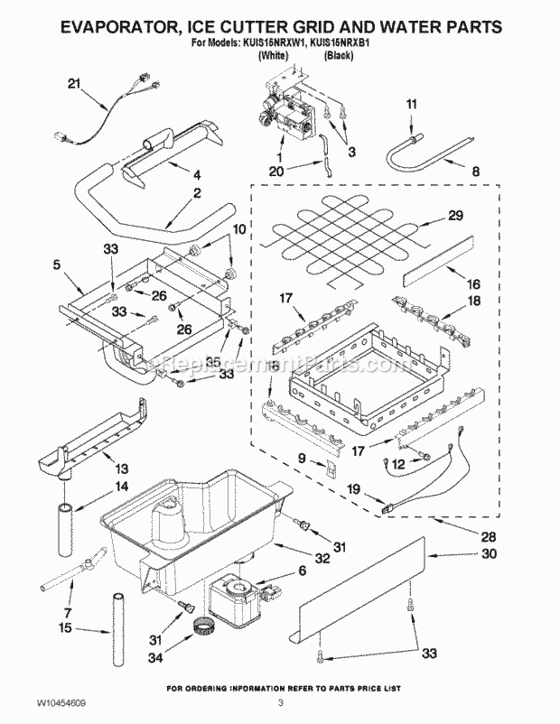 KitchenAid KUIS15NRXB1 Ice Maker Evaporator, Ice Cutter Grid and Water Parts Diagram