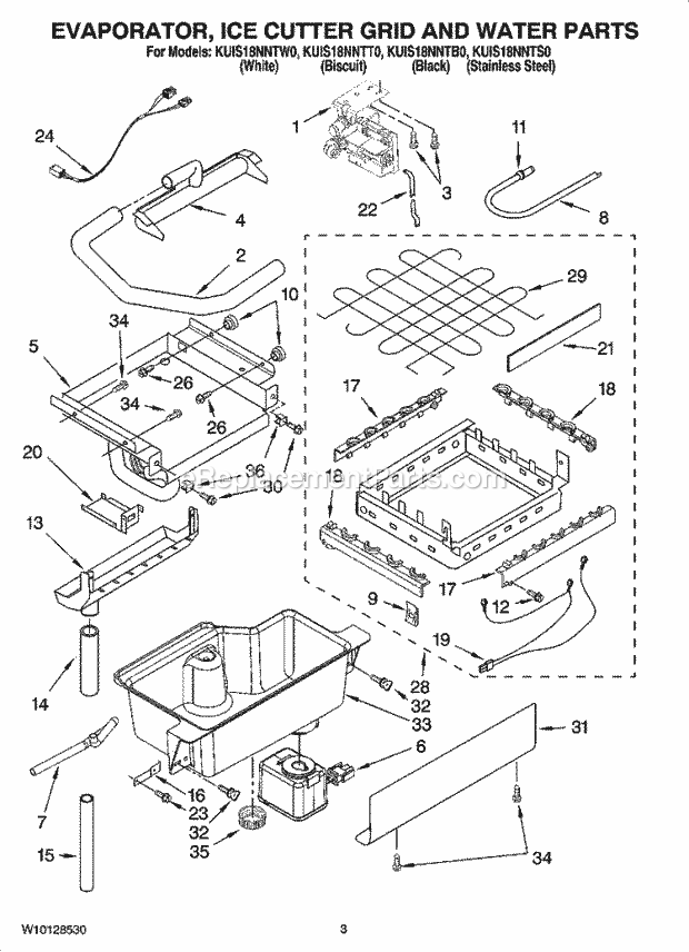 KitchenAid KUIS18NNTT0 Ice Maker Evaporator, Ice Cutter Grid and Water Parts Diagram