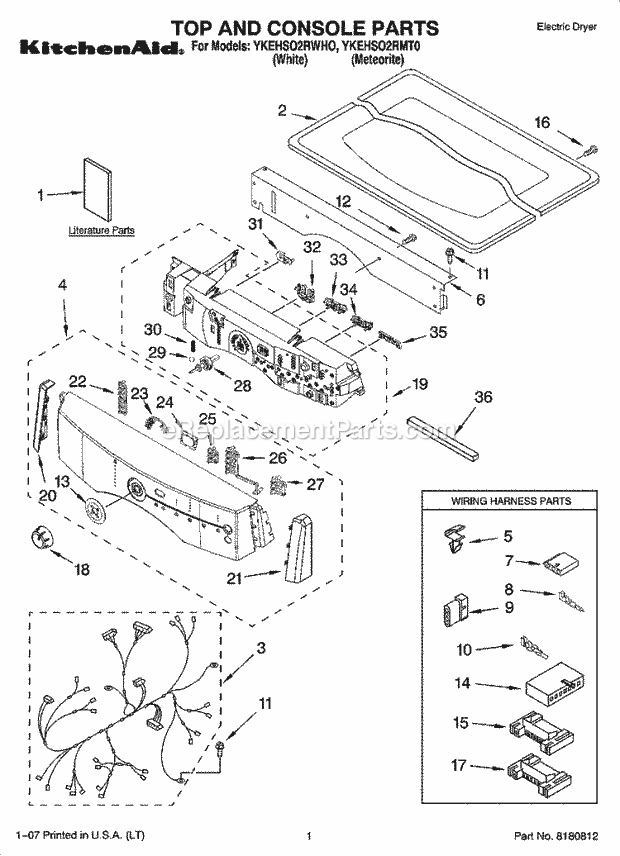 KitchenAid YKEHSO2RMT0 Dryer Top and Console Parts Diagram