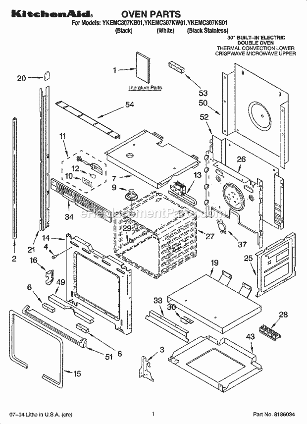 KitchenAid YKEMC307KW01 Oven / Microwave Combo Oven Parts Diagram