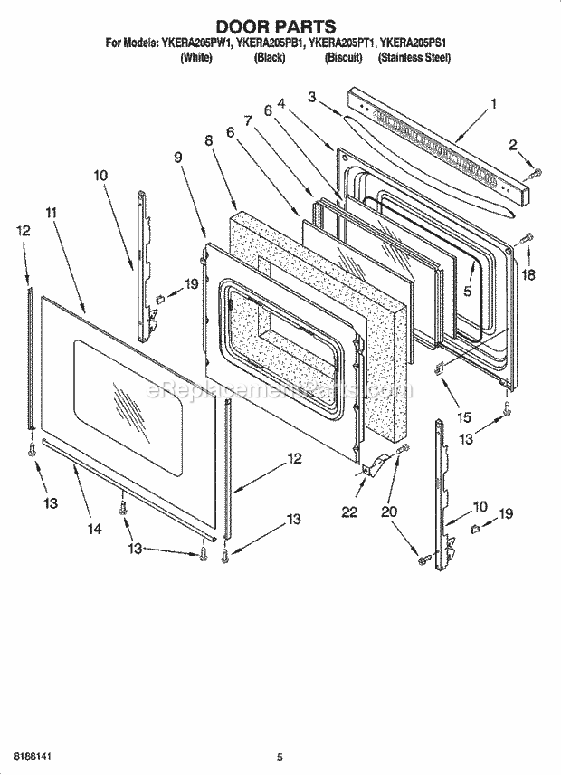 KitchenAid YKERA205PB1 Range Door Parts Diagram