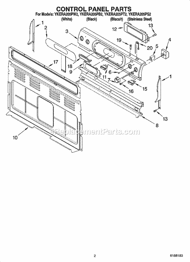 KitchenAid YKERA205PB2 Range Control Panel Parts Diagram