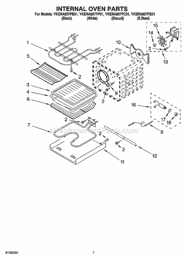 KitchenAid YKERA807PB01 Range Internal Oven Parts Diagram