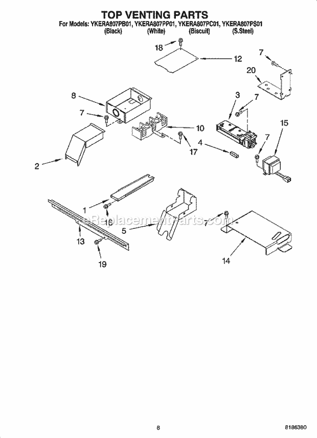 KitchenAid YKERA807PB01 Range Top Venting Parts, Optional Parts Diagram