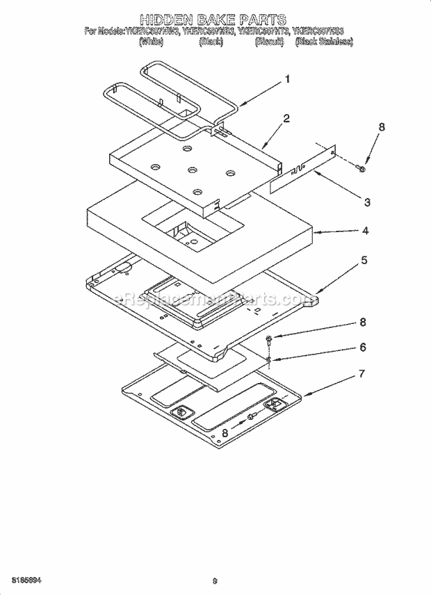 KitchenAid YKERC507HW3 Range Hidden Bake Parts, Miscellaneous Parts Diagram
