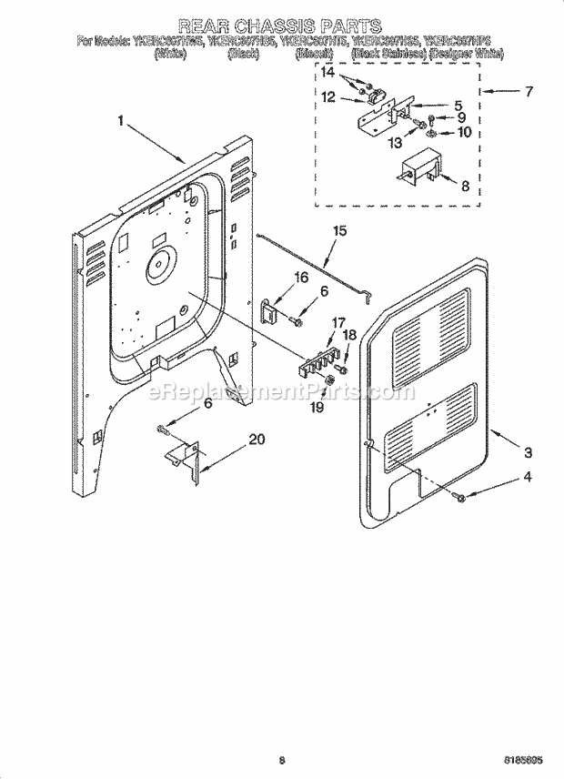 KitchenAid YKERC607HB5 Range Rear Chassis Parts Diagram