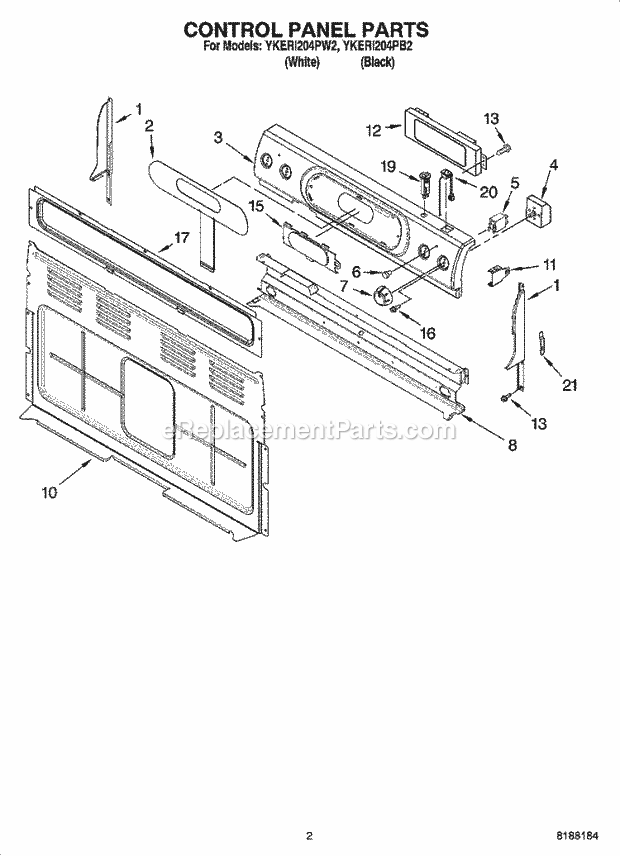 KitchenAid YKERI204PB2 Range Control Panel Parts Diagram