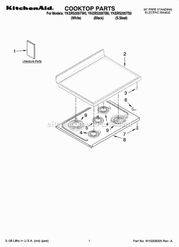 KitchenAid YKERS205TB0 Range Cooktop Parts Diagram