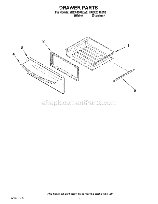 KitchenAid YKERS206XW2 Range Drawer Parts Diagram