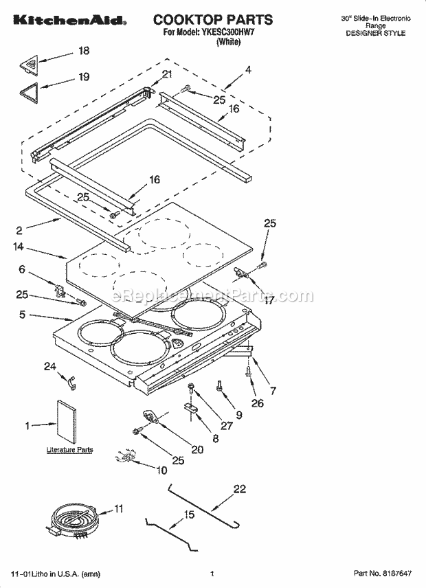 KitchenAid YKESC300HW7 Range Cooktop Parts Diagram