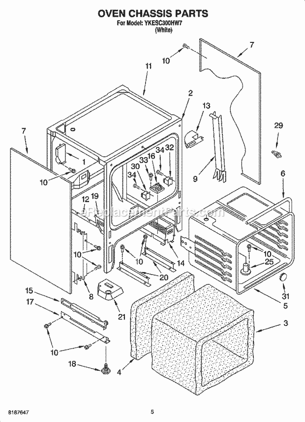 KitchenAid YKESC300HW7 Range Oven Chassis Parts Diagram