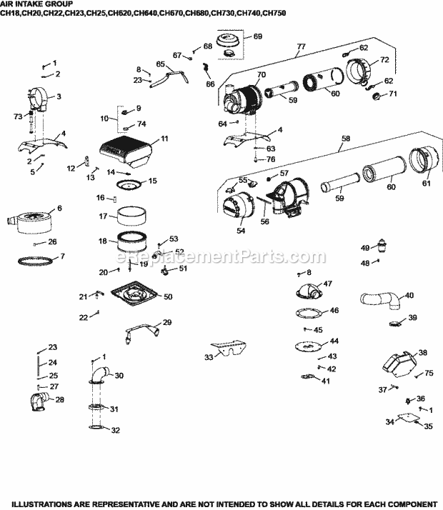 Kohler CH740-0005 27 HP Engine Page B Diagram