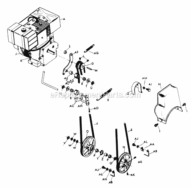 Lawn Boy 2680B (500000001-599999999)(1975) Snowblower Engine, Primary Drive & Clutch Diagram