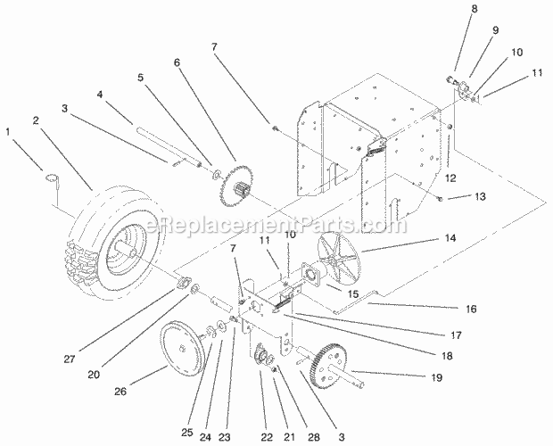 Lawn Boy 28232 (9900001-9999999)(1999) 824E Snowblower Axle, Wheel, & Tire Assembly Diagram