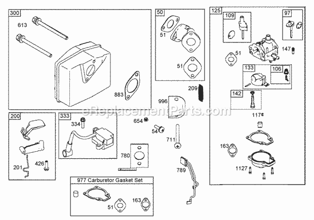 Lawn Boy 33005 (260000001-260999999)(2006) Insight 1000 Snowblower Muffler, Carburetor & Intake Manifold Assemblies Diagram