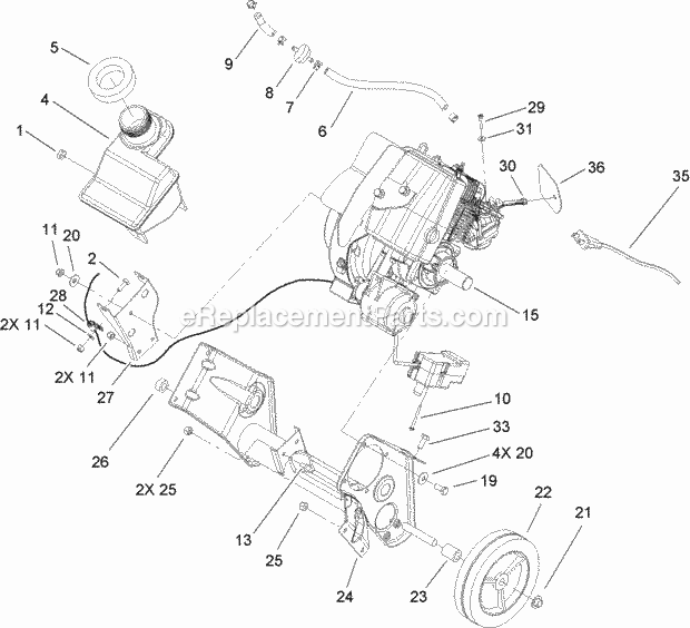 Lawn Boy 33006 (260000001-260999999)(2006) Insight 1000 Snowblower Engine, Gas Tank & Frame Assembly Diagram
