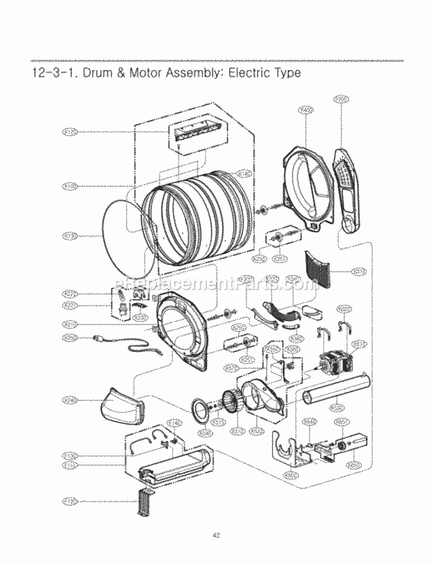 LG DLE7177RM Residential Dryer Drum & Motor Assembly Diagram