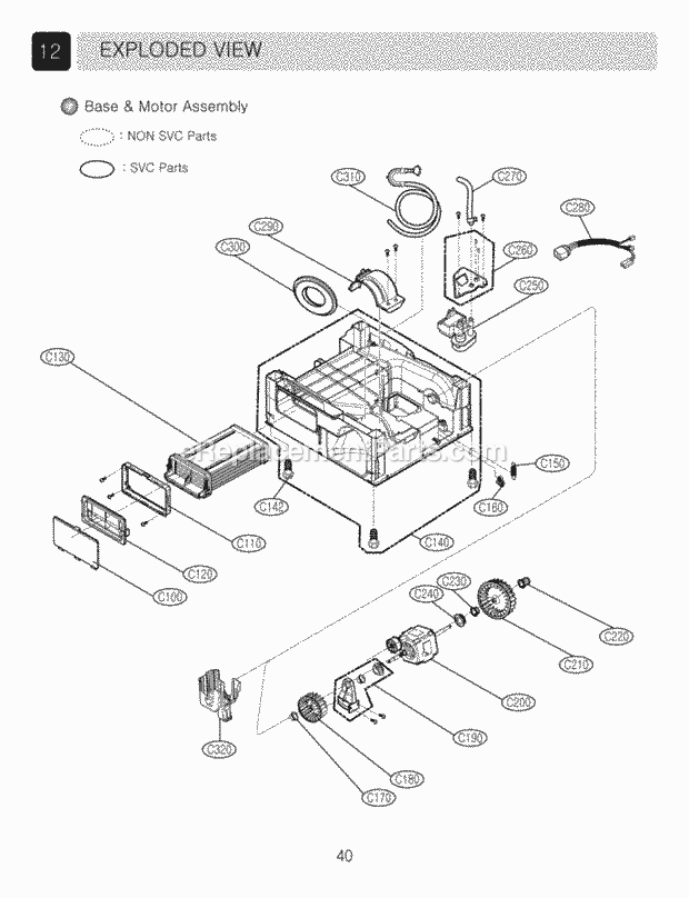 LG DLEC733W Residential Electric Dryer Exploded View Base & Motor Assembly Diagram