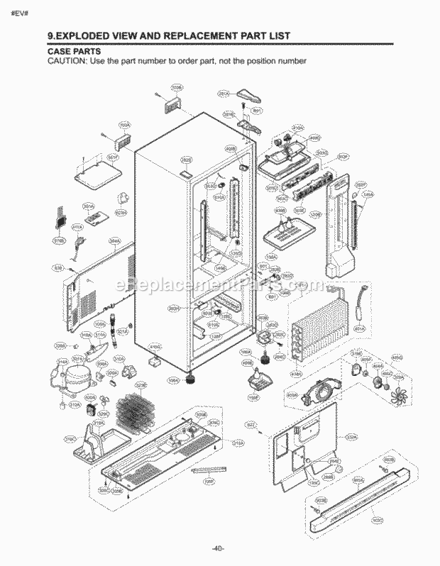 LG LBN22515SB Bottom Freezer Refrigerator View and Replacement Part List Case Parts Diagram