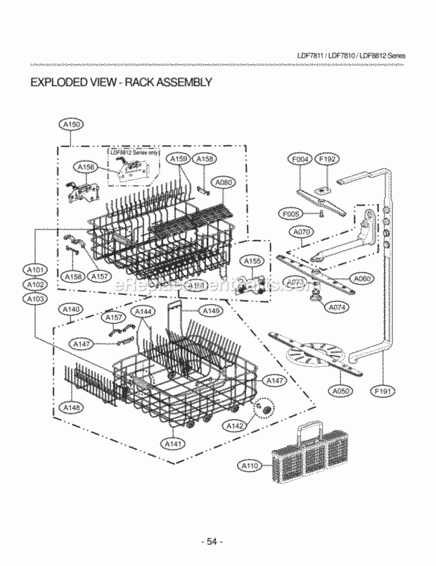 LG LDF8812ST Dishwasher Exploded View Rack Assembly Diagram