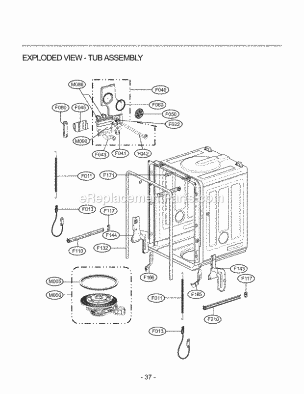 LG LDS4821ST Dishwasher Exploded View Tub Assembly Diagram