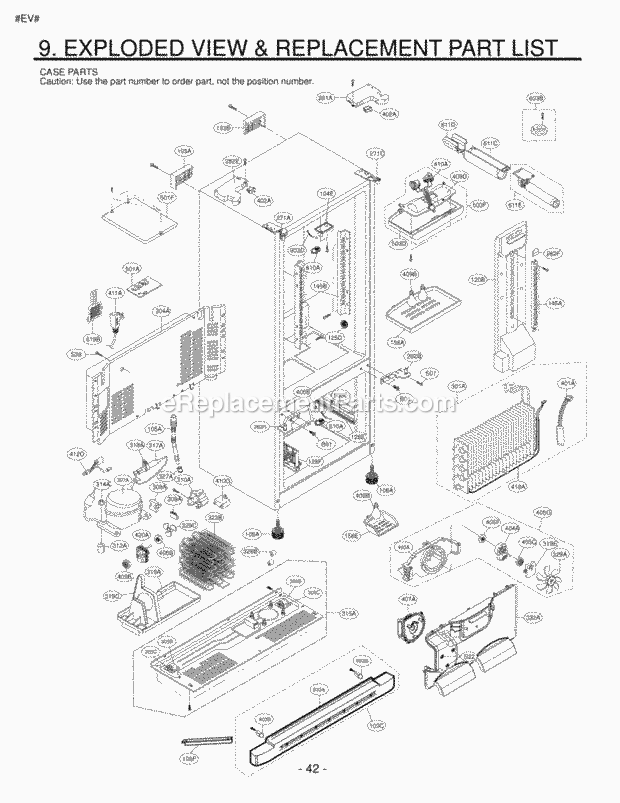 LG LFX23961SB Bottom Freezer Refrigerator Exploded View & Replacement Part List Case Parts Diagram