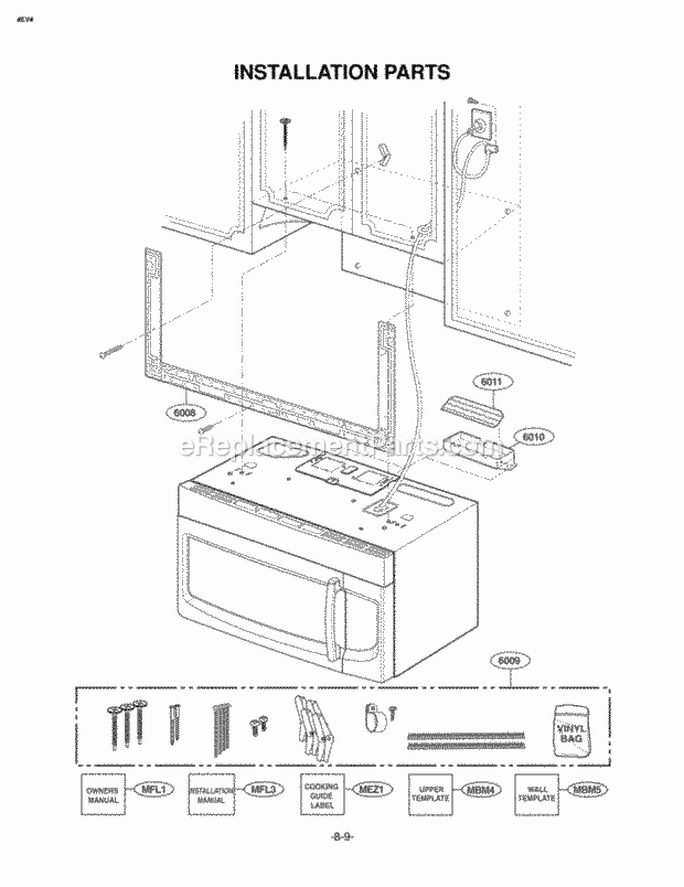 LG LMV2073BB Microwave Hood Combo Microwave Oven Installation Parts Diagram