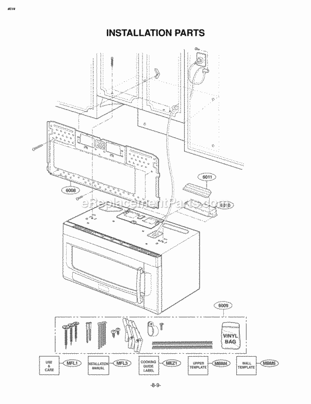 LG LMVM2075SB Microwave Hood Combo Microwave Installation Parts Use & Care Cooking Guide Diagram