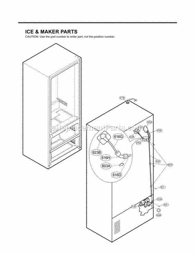 LG LMX21981ST Bottom Freezer Bottom-Mount Refrigerator Ice & Maker Parts Diagram