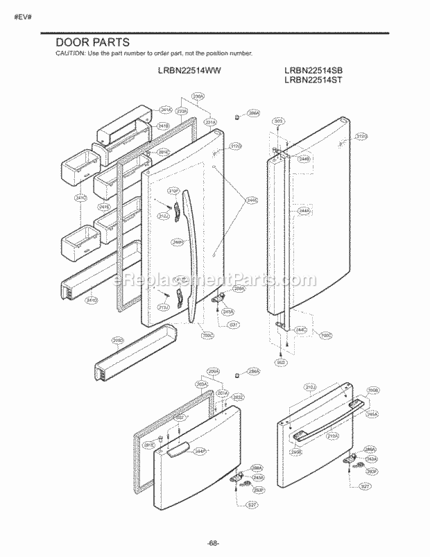 LG LRBN22514WW Bottom Freezer Refrigerator Door Parts Diagram