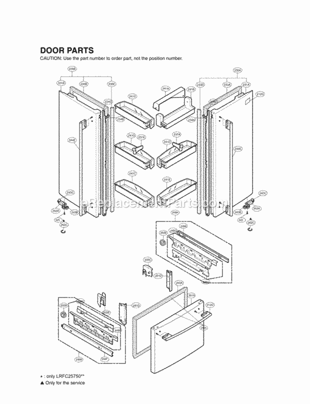 LG LRFC21755SB Bottom Freezer Refrigerator Bottom Mount Door Parts Diagram