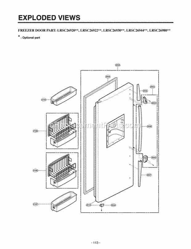 LG LRSC26920SB Side-By-Side Refrigerator Freezer Door Part Exploded Views Diagram